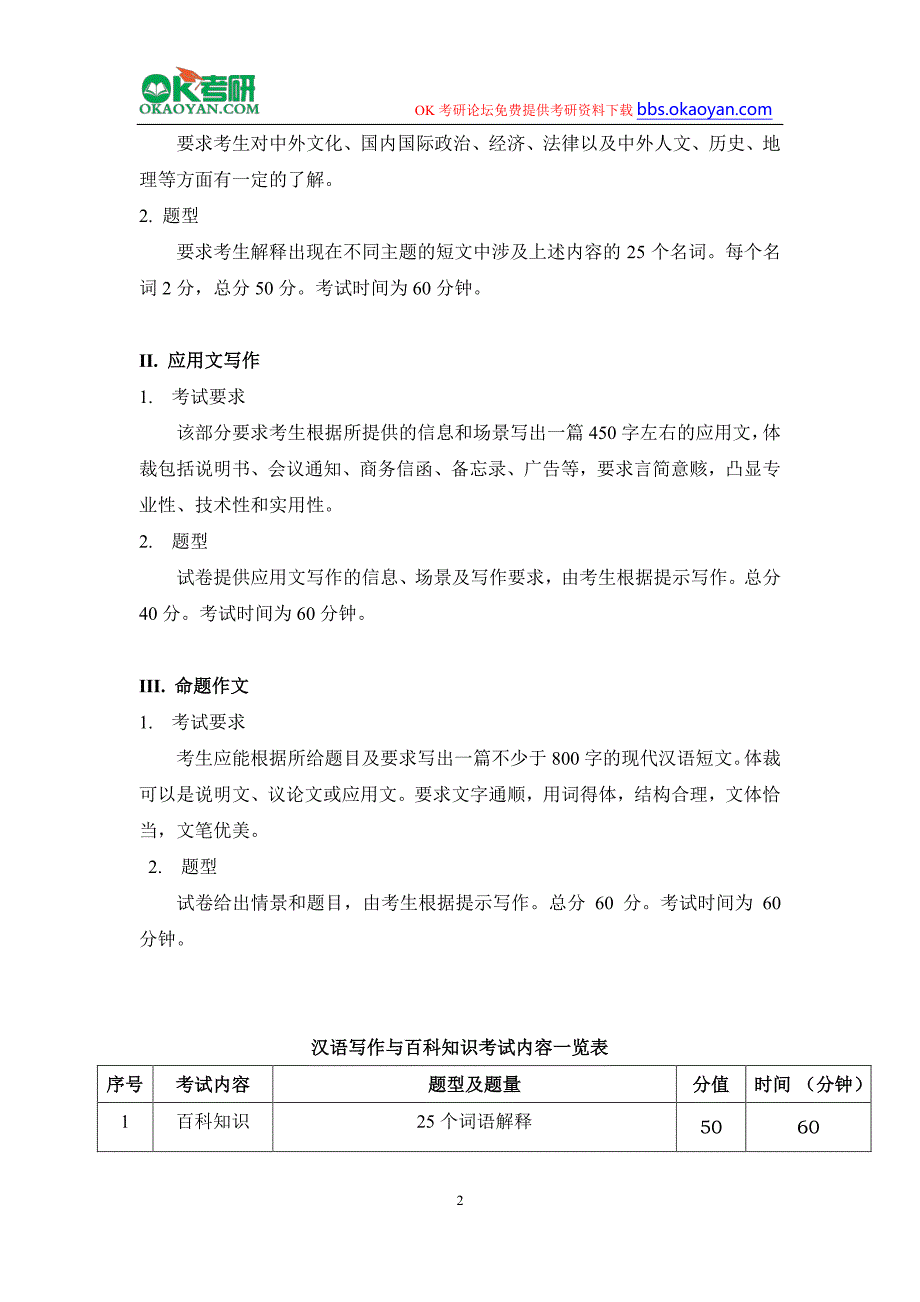 2016年南开大学外国语学院翻译硕士专业学位(MTI)研究生入学考试《汉语写作与百科知识》大纲_第2页