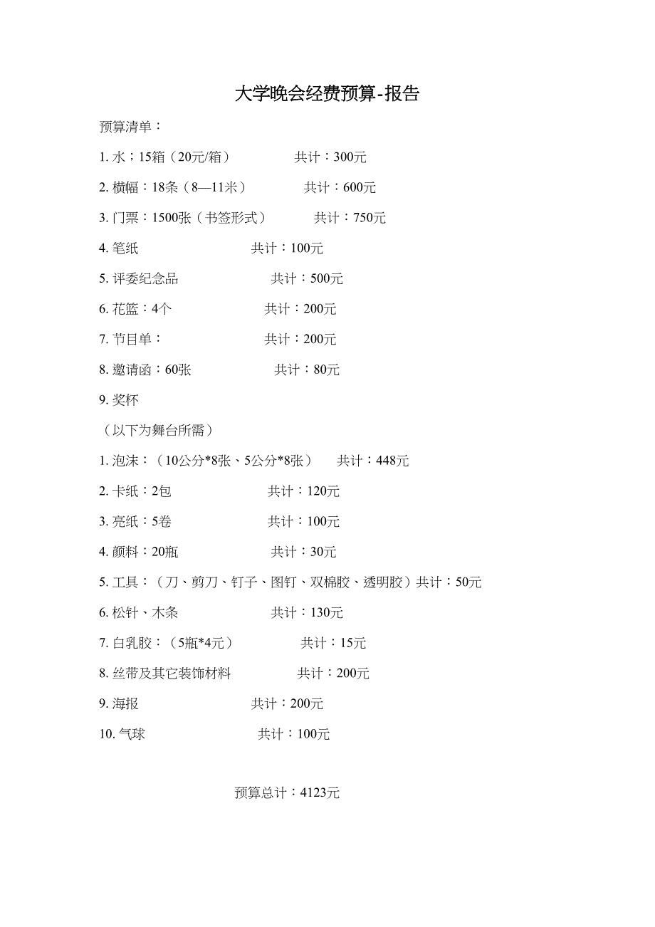 大学晚会经费预算-报告_第1页