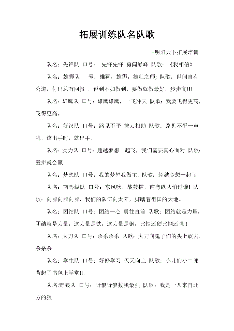 拓展训练队名队歌_第1页