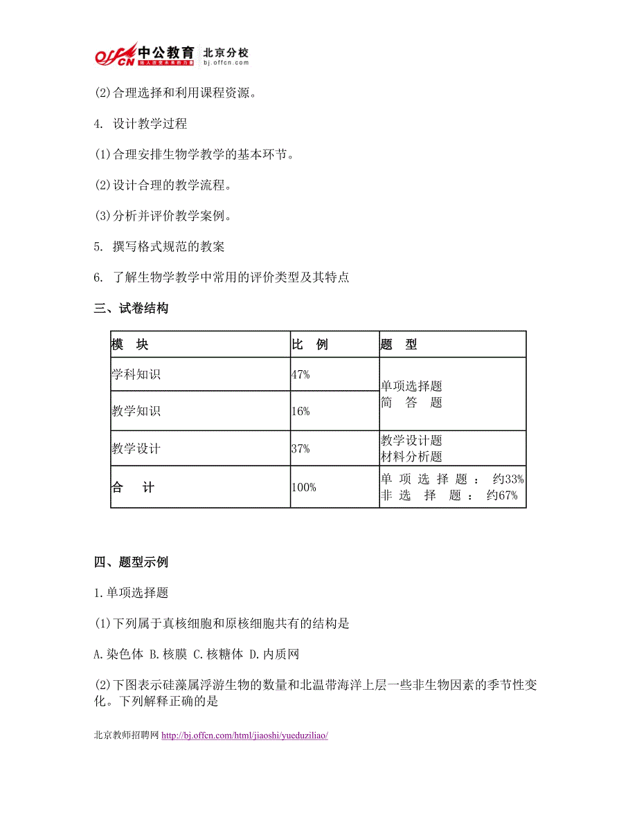 教师资格高中笔试科目：《生物学科知识与教学能力》考试大纲_第3页