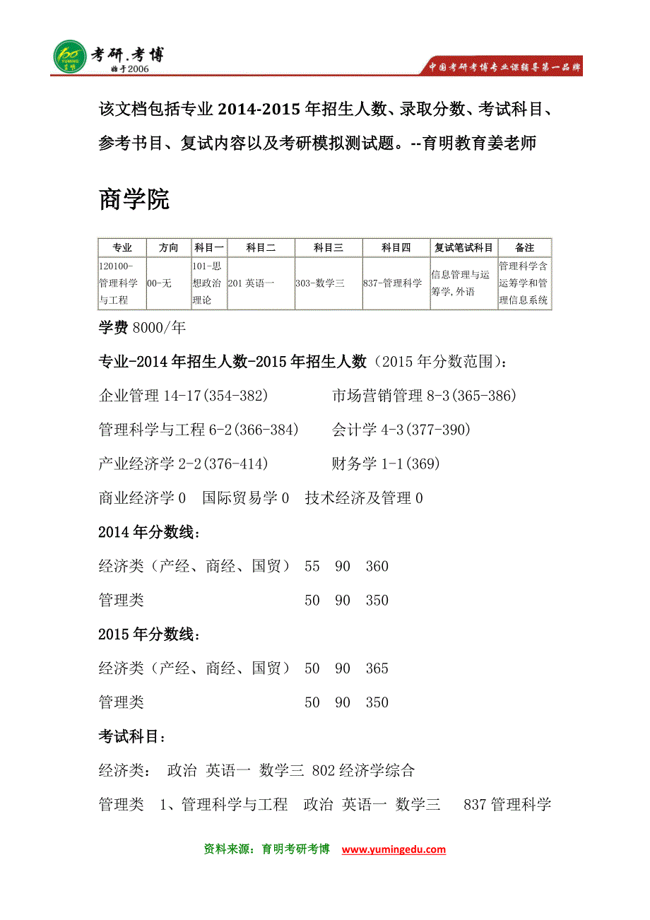 中国人民大学管理科学与工程考研参考书分数线模拟_第1页