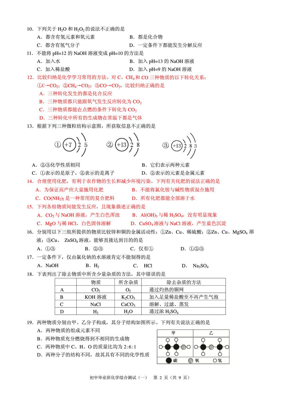 2013年广州市天河区化学一模试卷_第2页