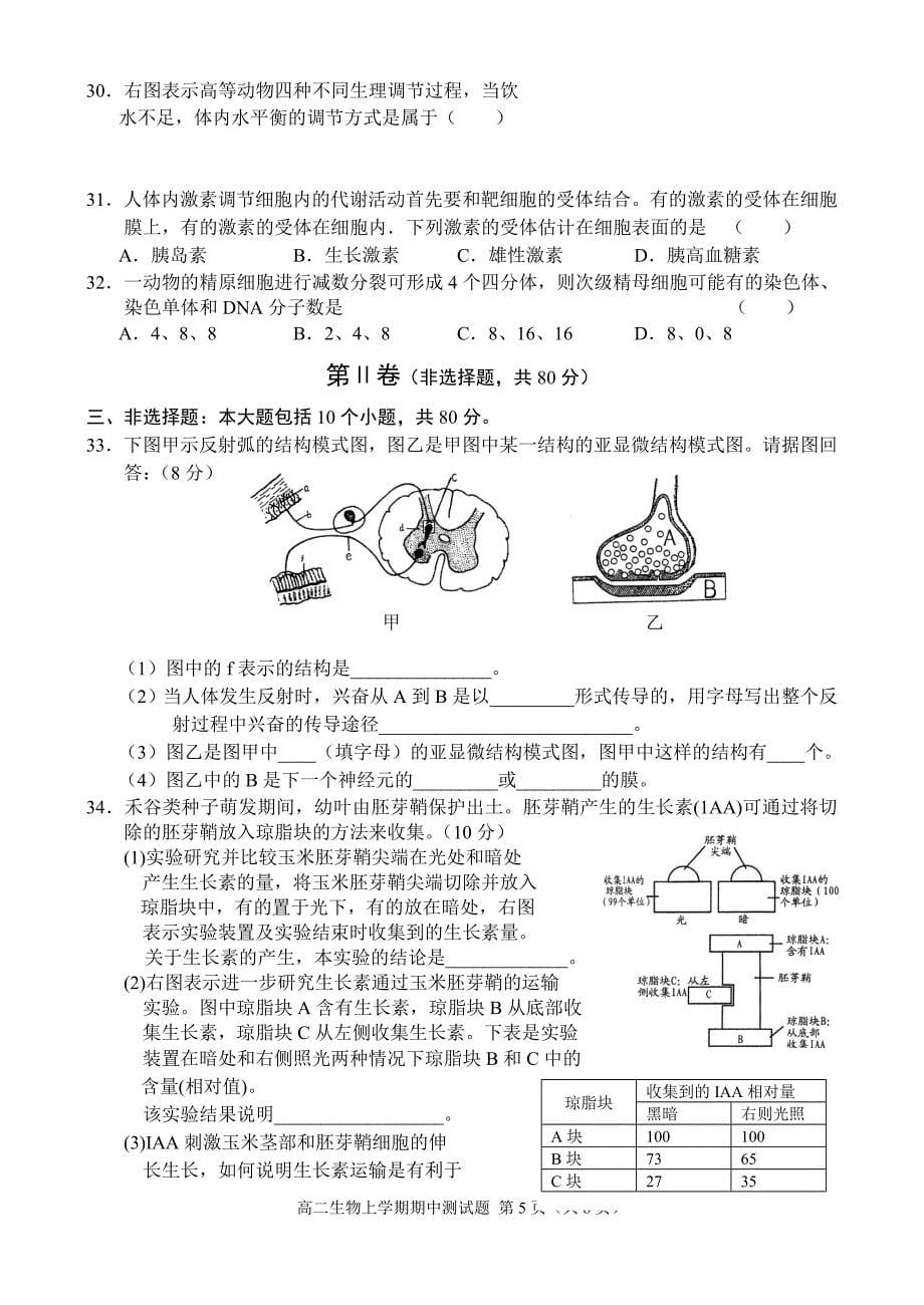 程溪中学高二生物上学期期中测试题_第5页