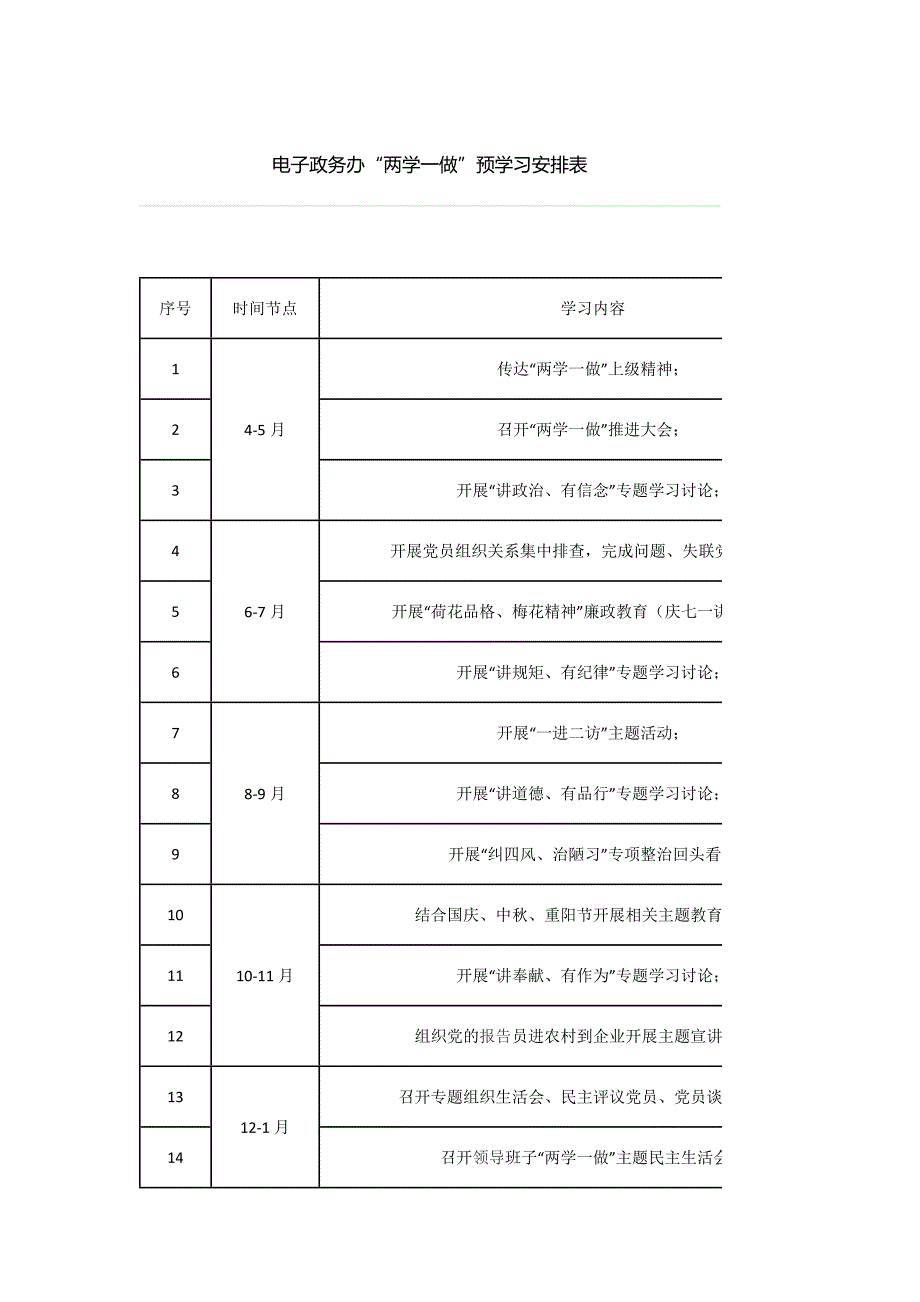 电子政务办“两学一做”预学习安排表_第1页