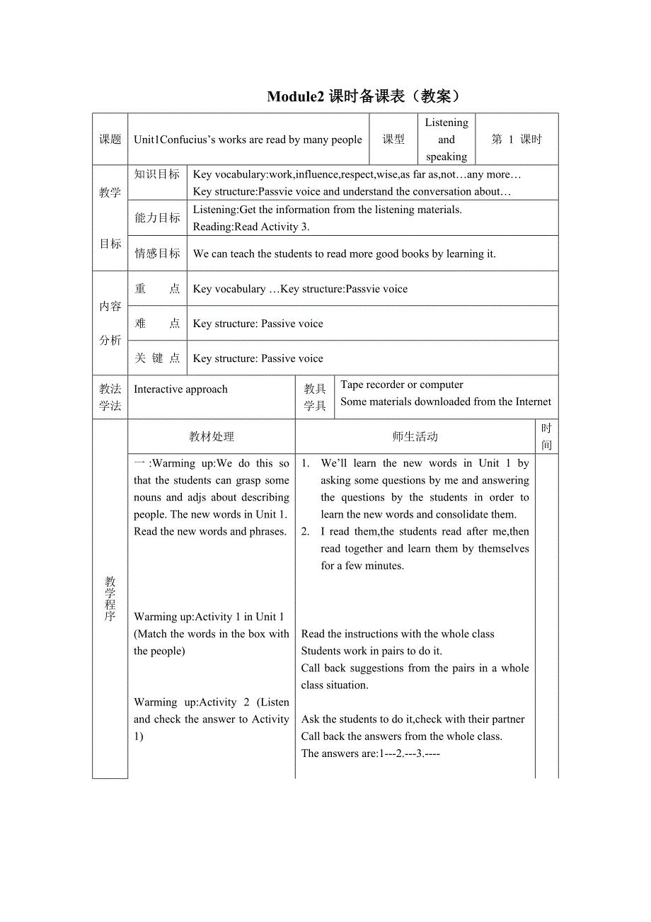 九年级英语Module 2教案_第1页