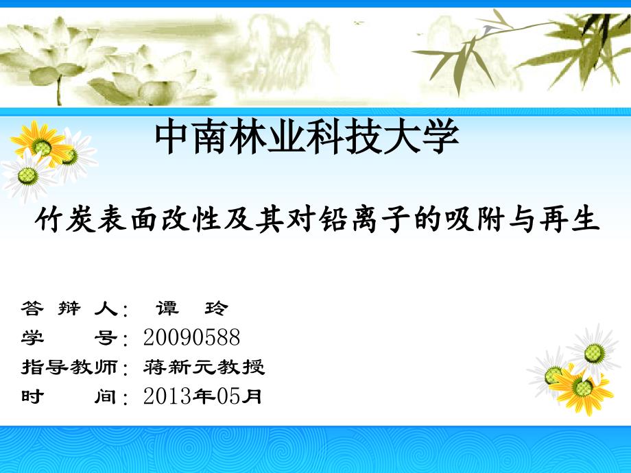 竹炭表面改性及其对铅离子的吸附与再生ppt培训课件_第1页