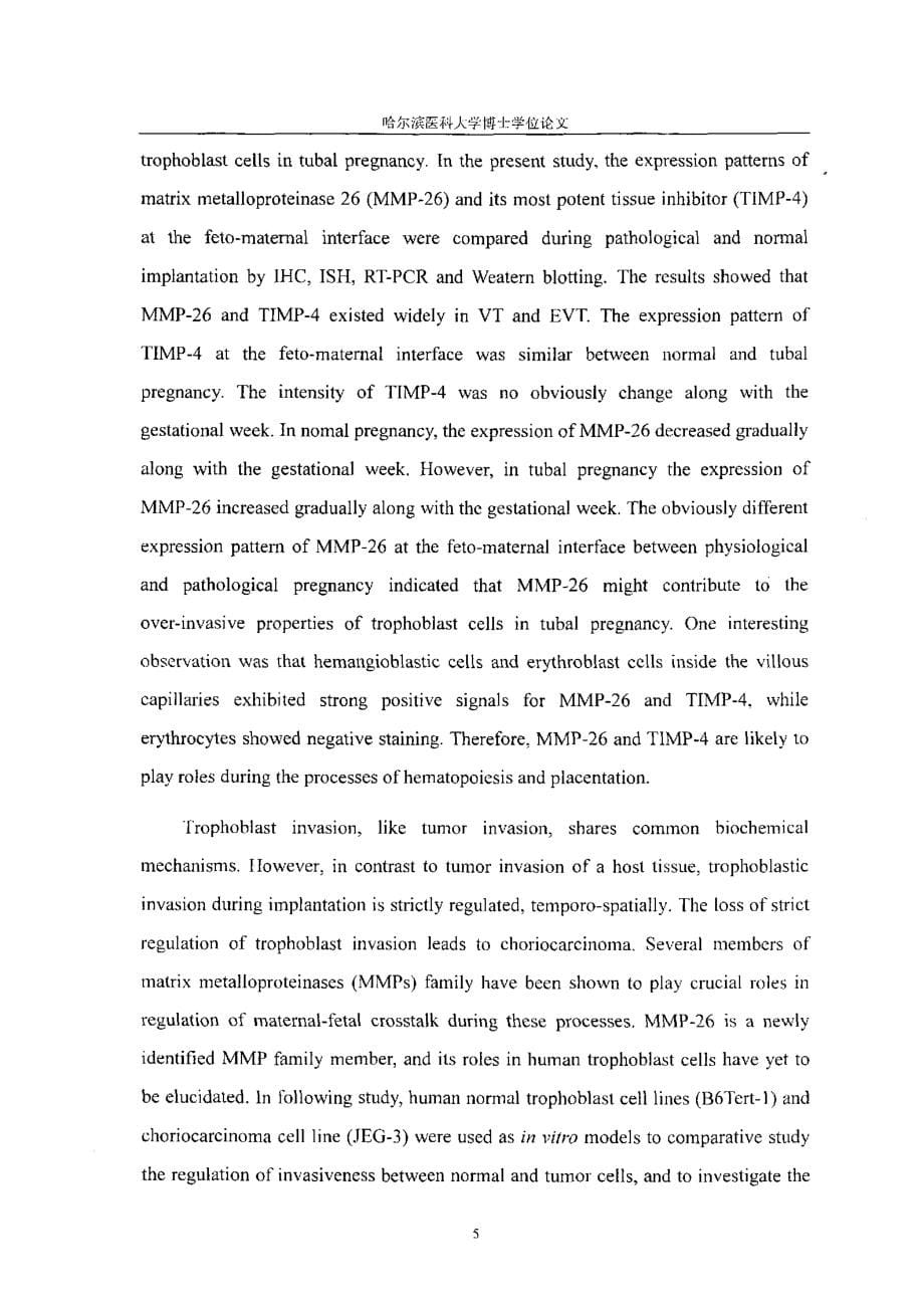 基质金属蛋白酶26及其组织抑制因子4在胚胎植入和胎盘发生过程中的作用研究_第5页