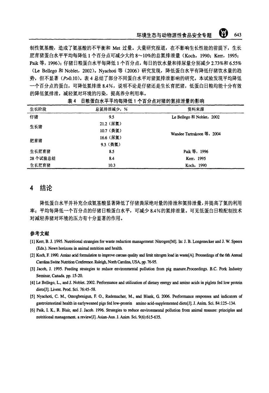 低蛋白日粮补充合成氨基酸对仔猪氮排泄的影响_第5页