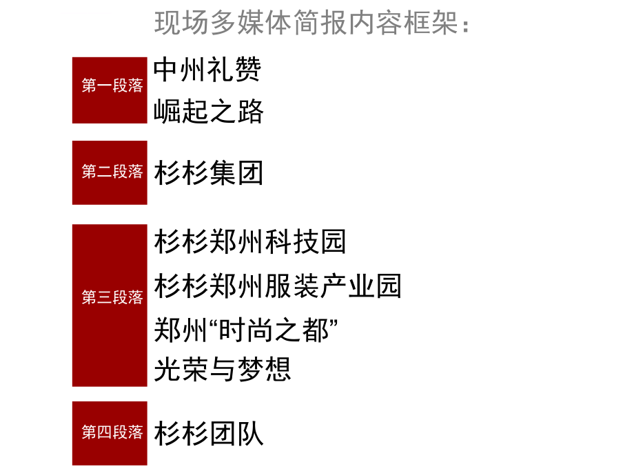 “大河涌动，中原崛起”杉杉郑州投资说明会流程控制与多媒体简报策划案_第3页