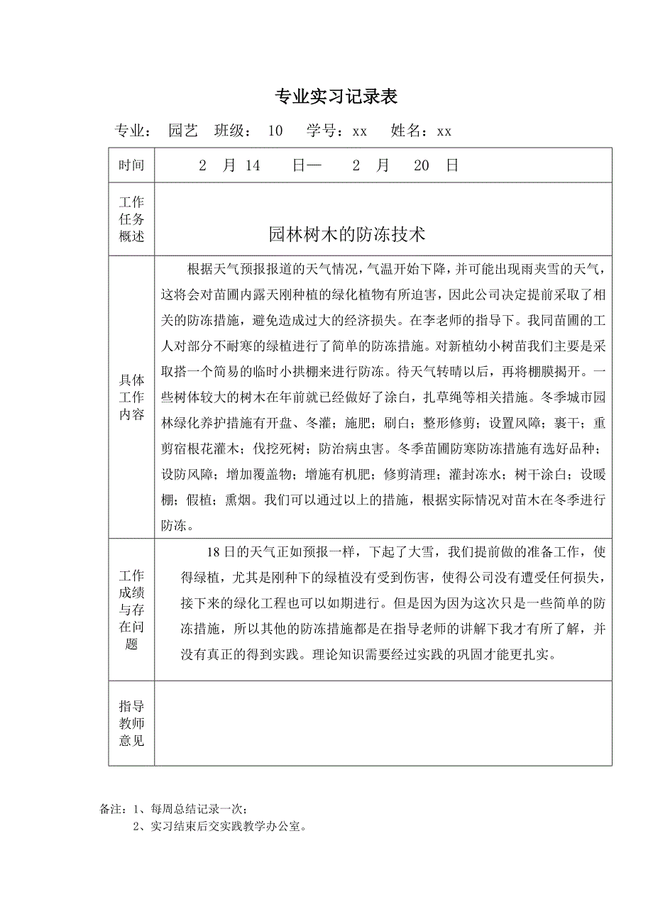 园林专业实习记录表_第1页