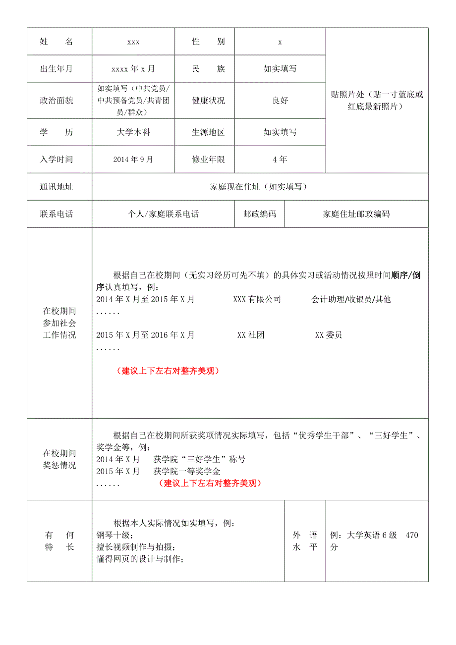 广东海洋大学寸金学院毕业生就业推荐表填写模板(1)_第3页