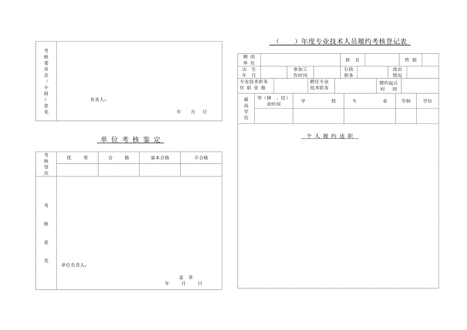 （）年度专业技术人员履约考核登记表_第1页