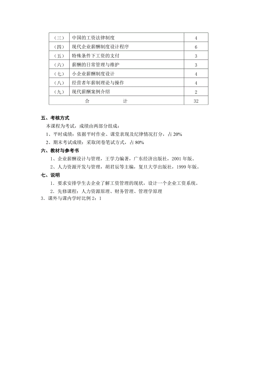 薪酬管理《薪酬制度设计》教学大纲_第3页