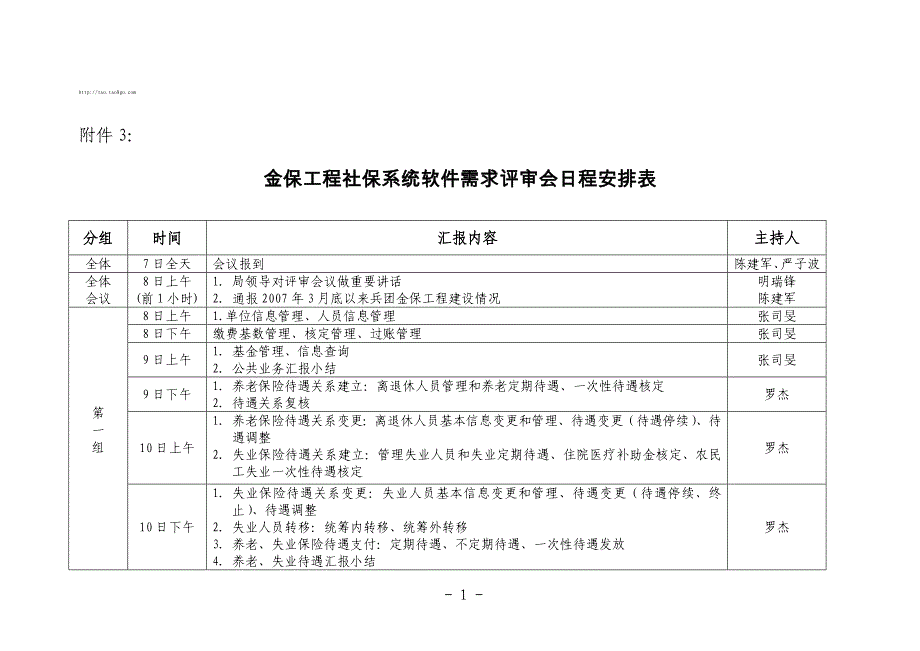 金保工程社保系统软件需求评审会日程安排表_第1页