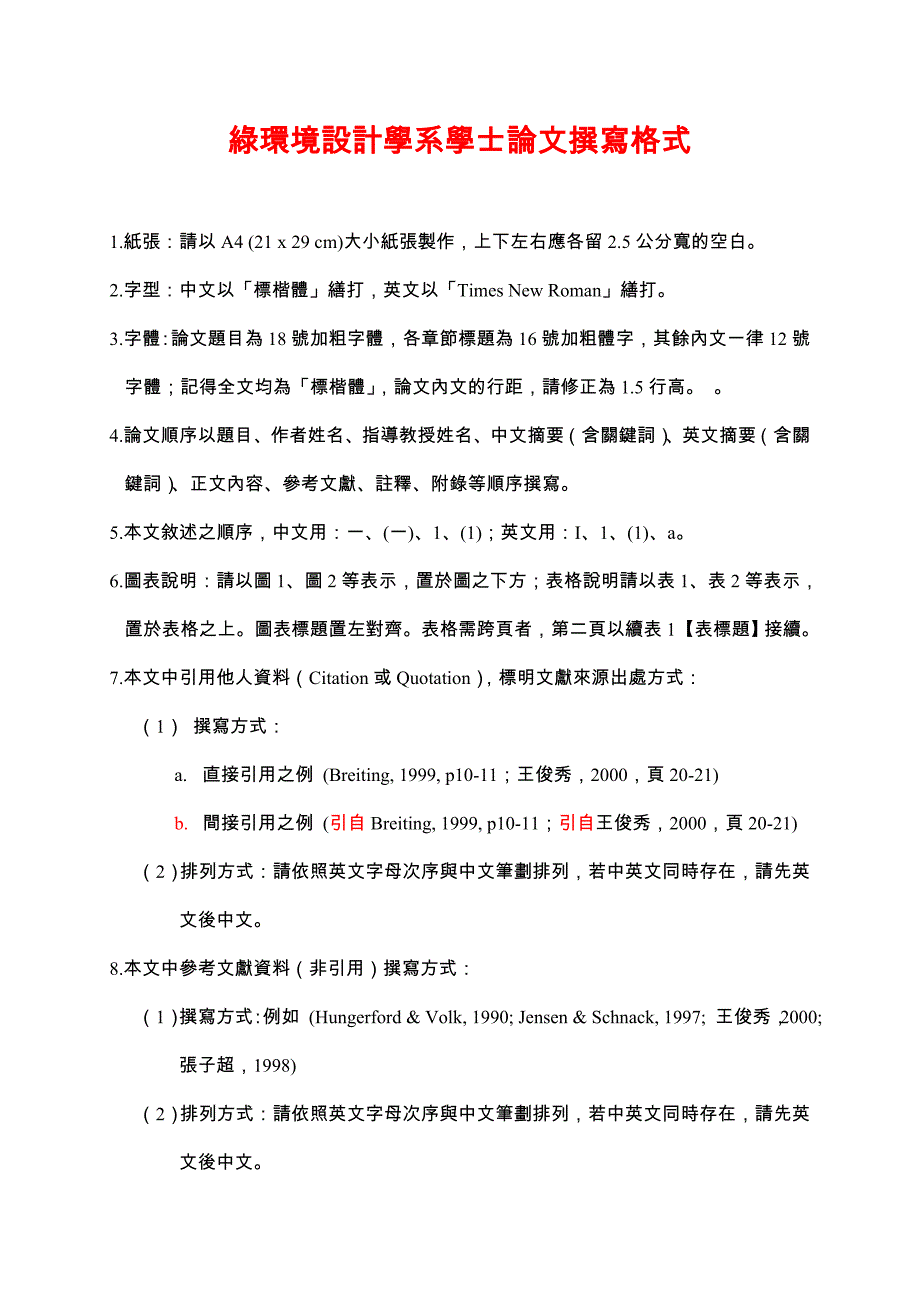 绿环境设计学系学士论文撰写格式_第1页