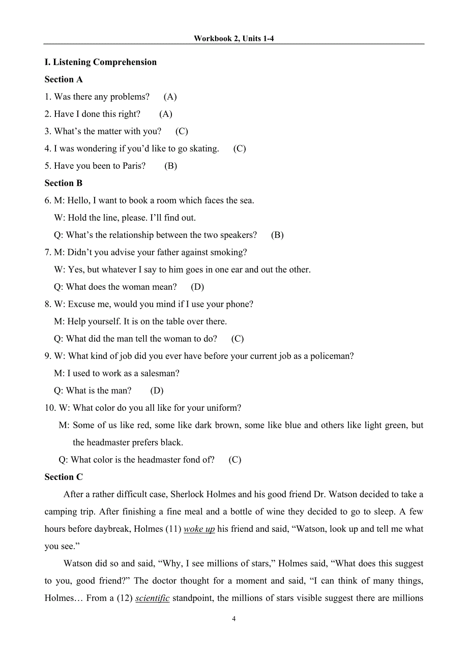 练习册答案Unit3和Unit4_第4页