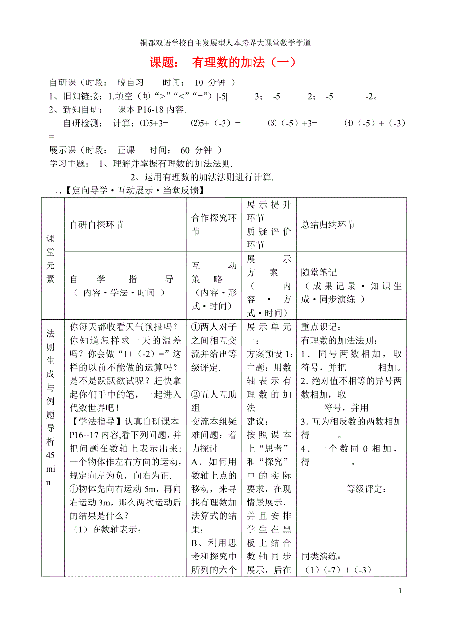 安徽省铜都双语学校七年级数学上册有理数的加减导学案(一)_第1页