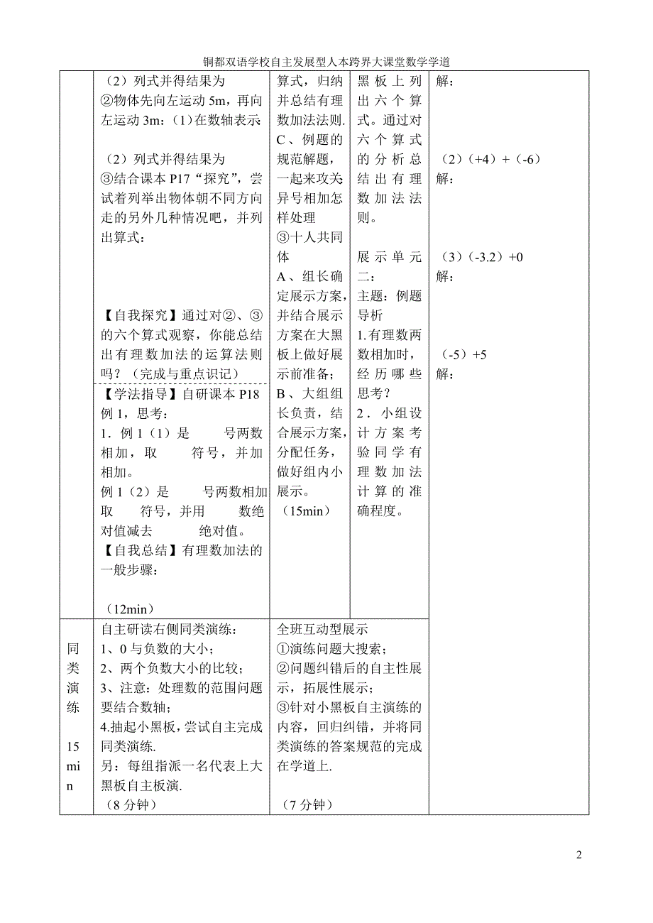 安徽省铜都双语学校七年级数学上册有理数的加减导学案(一)_第2页