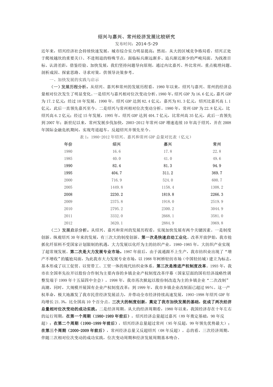 绍兴与嘉兴、常州经济发展比较研究_第1页