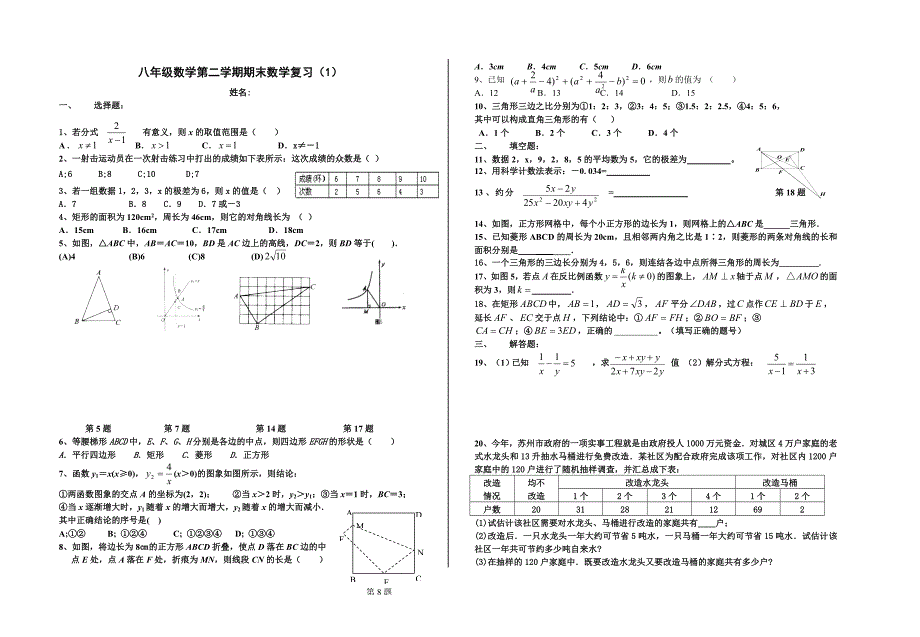 八年级数学第二学期期末数学复习_第1页