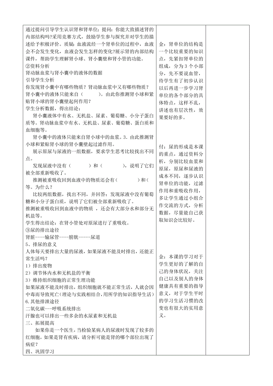 人教版七年级生物下册第五章《人体内废物的排出》教学设计_第2页