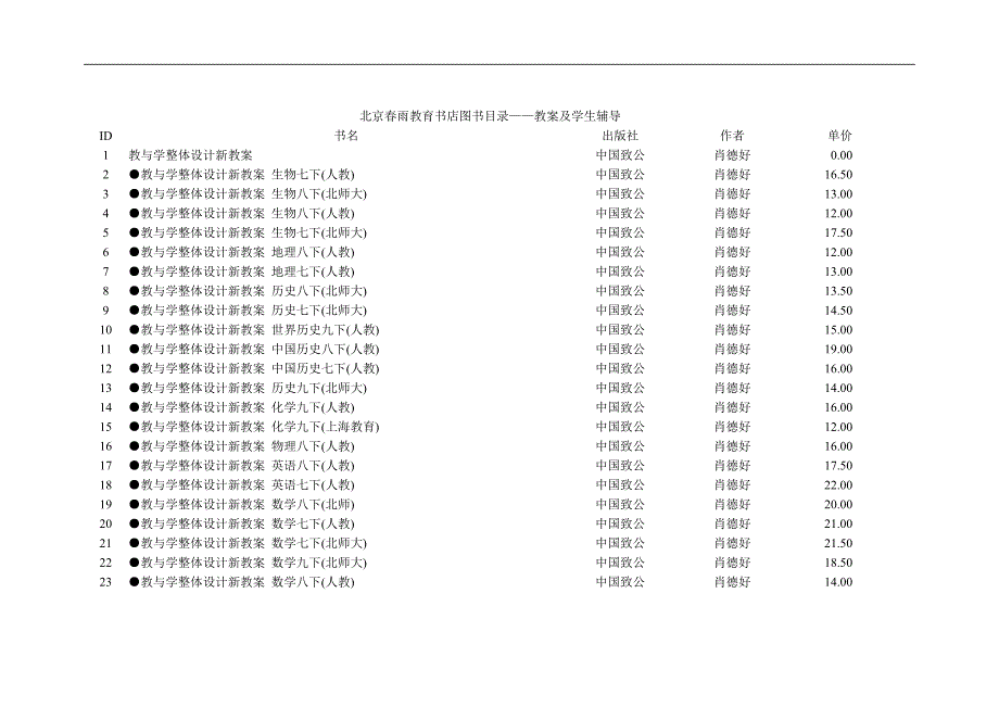 北京春雨教育书店图书目录——教案及学生辅导_第1页