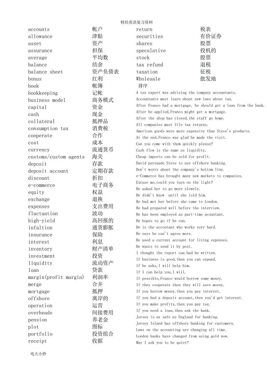 2018年中央电大财经英语复习资料_第1页