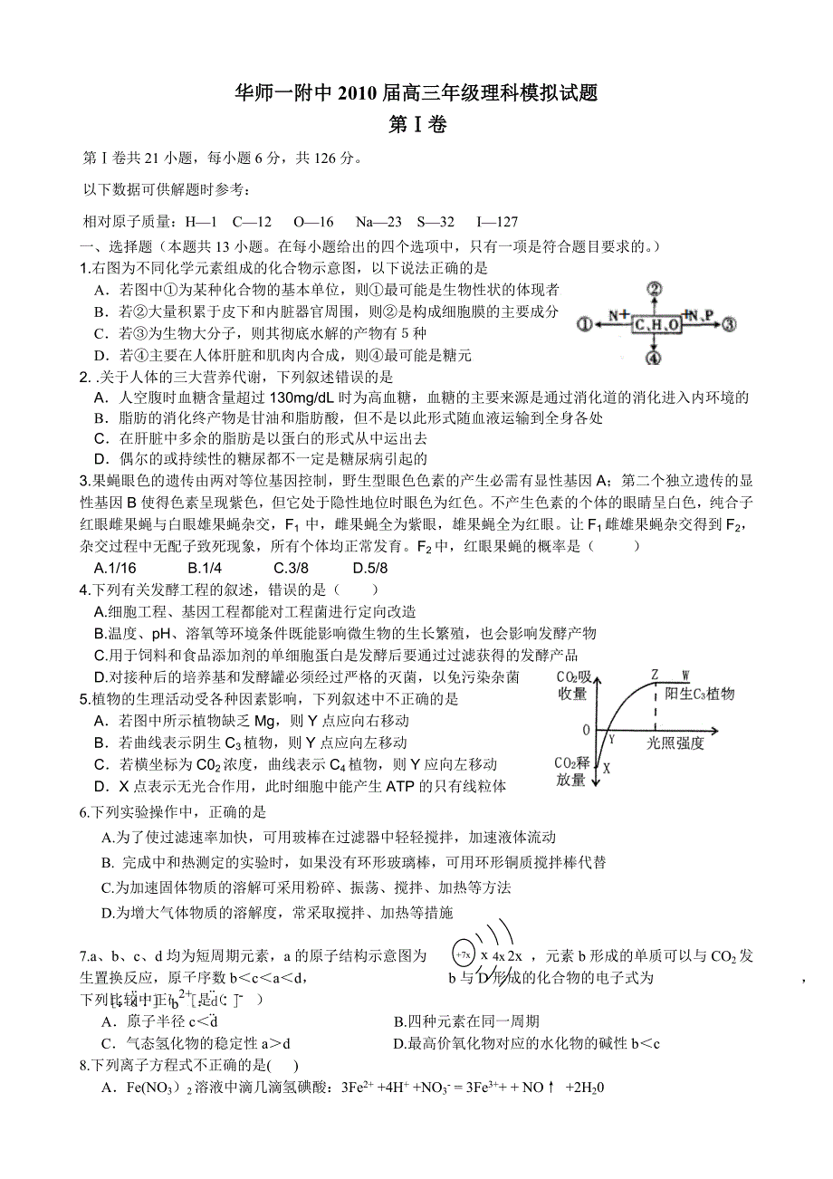 2010年高考理综最后一次模拟卷_第1页