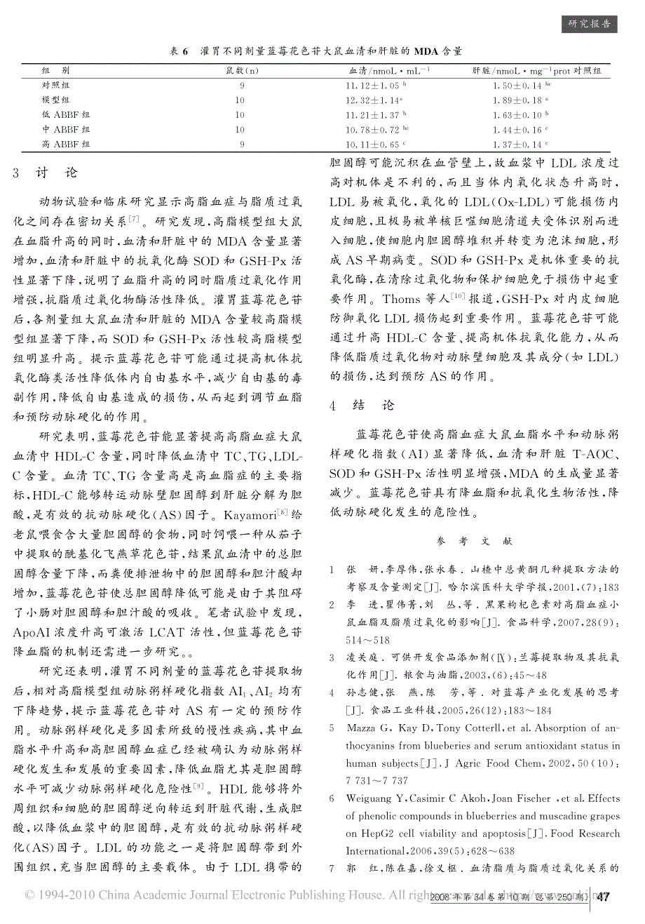 蓝莓花色苷的降血脂和抗氧化作用_第4页