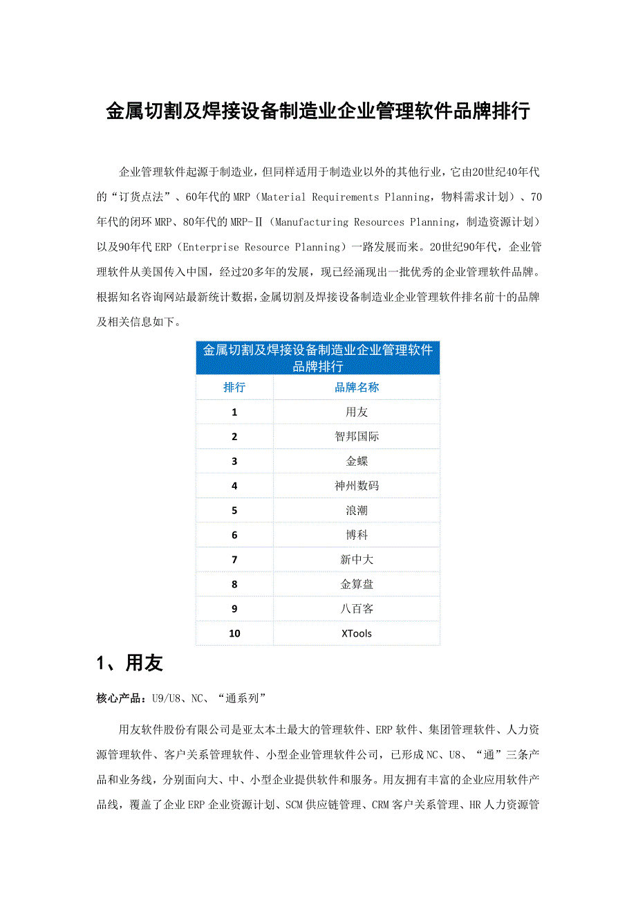 金属切割及焊接设备制造业企业管理软件品牌排行_第1页