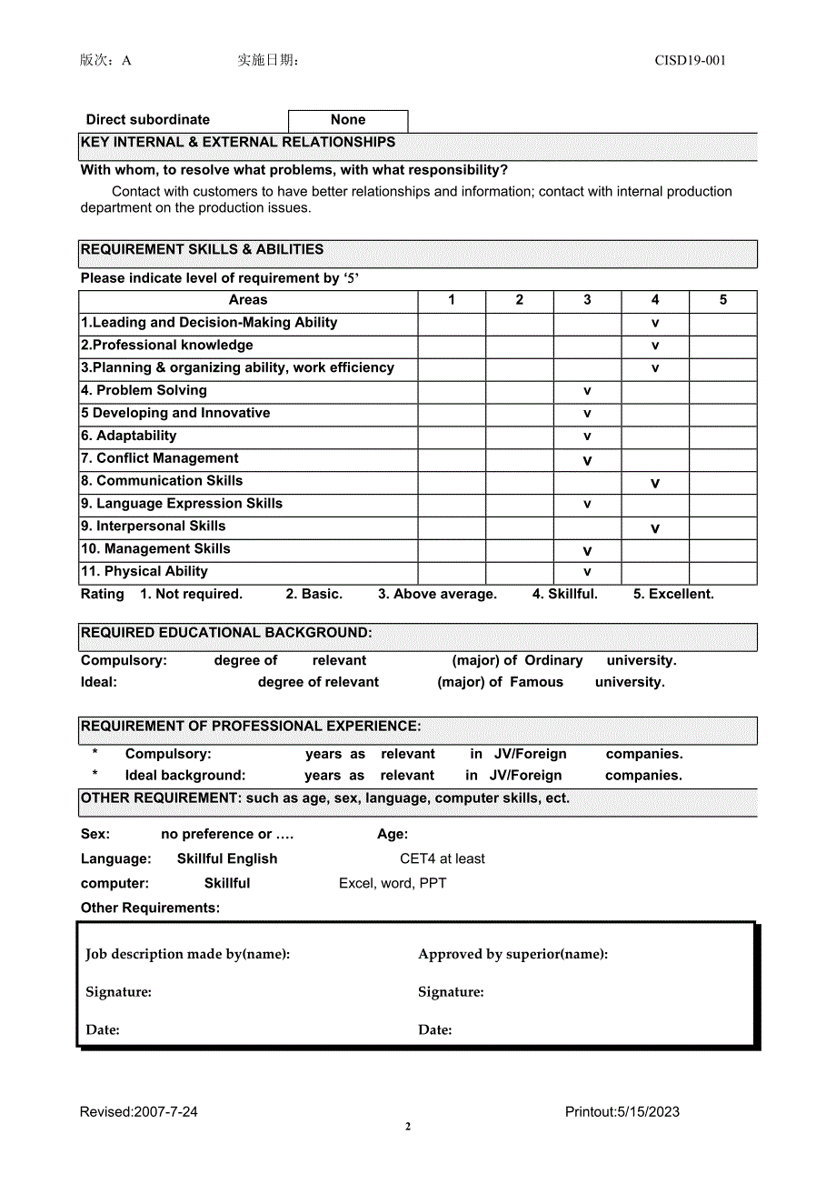 汽车饰件企业管理之jobdescriptionformforchangchun-productionplanner_第2页