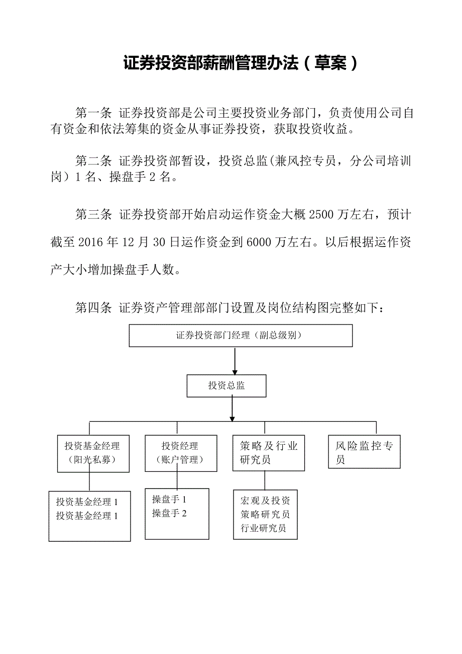 私募基金证券投资部薪酬管理(草案)_第1页