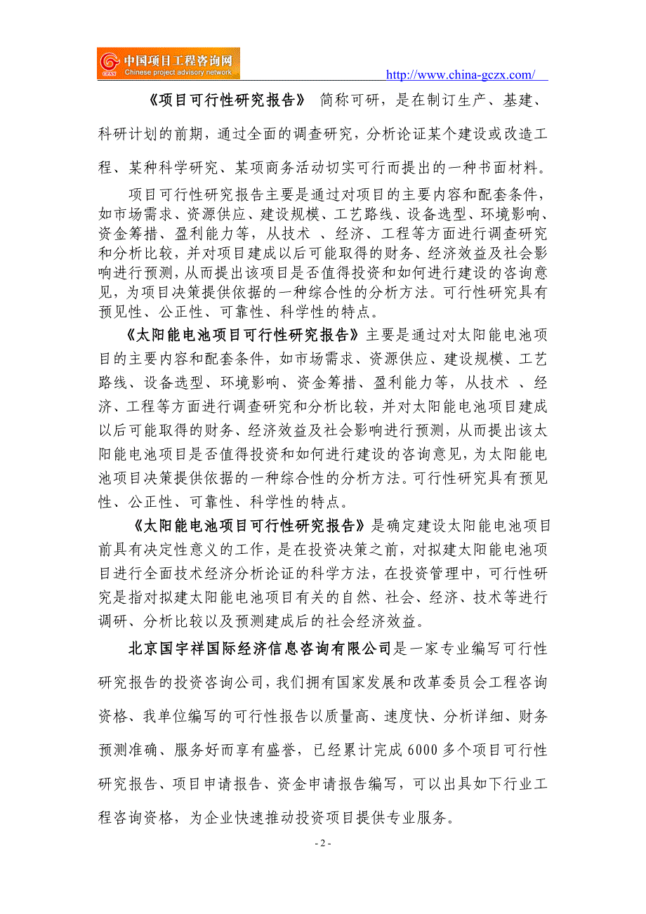 太阳能电池项目可行性研究报告（申请报告）_第2页