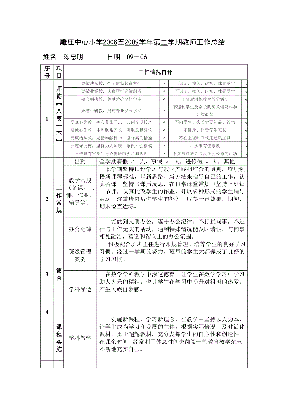 雕庄中心小学第二学期教师工作总结_第1页