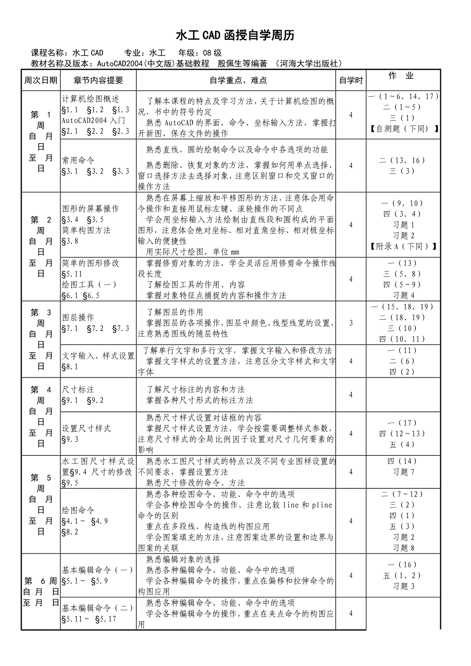 水工cad函授自学周历_第1页