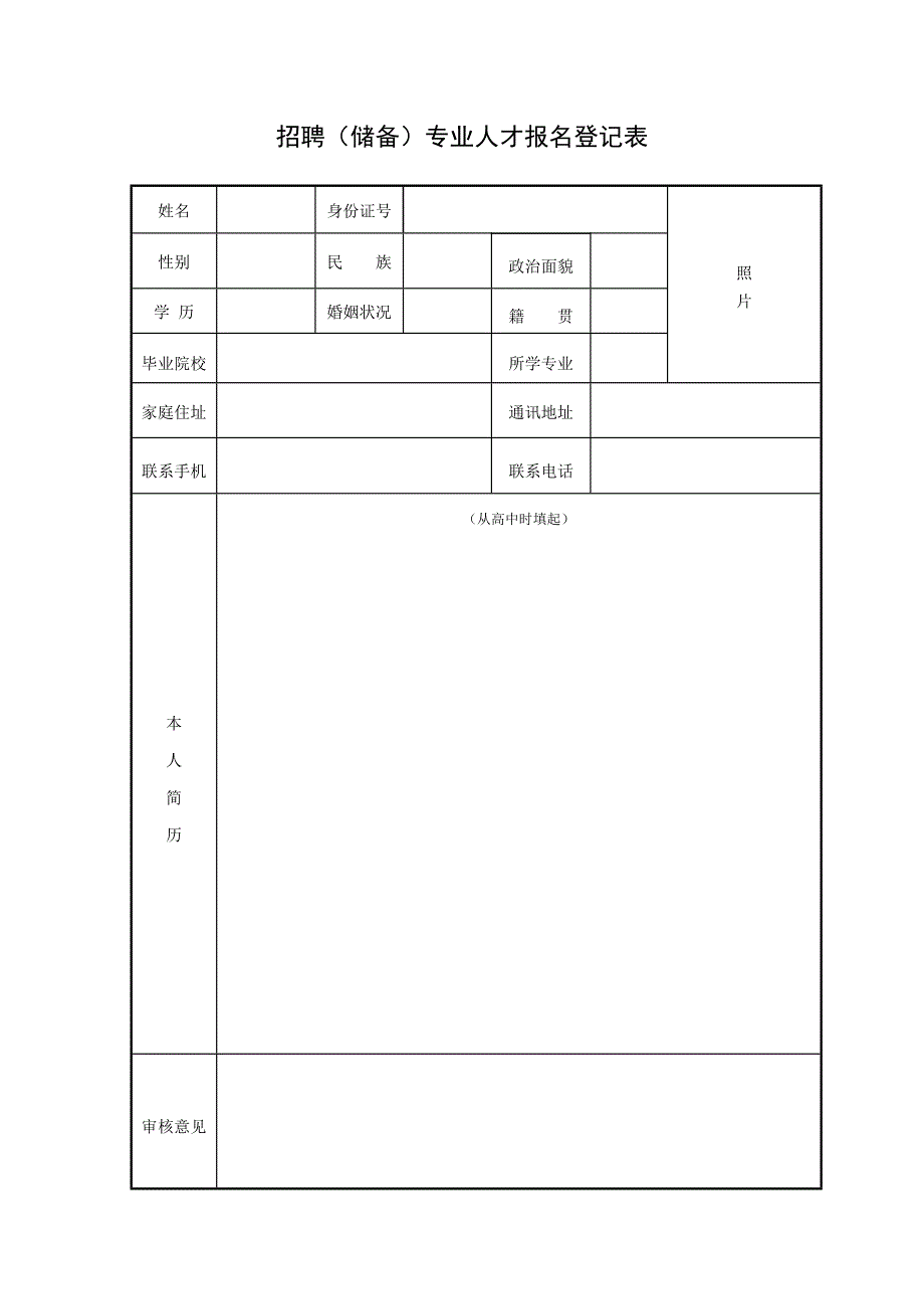 招聘(储备)专业人才报名登记表_第1页