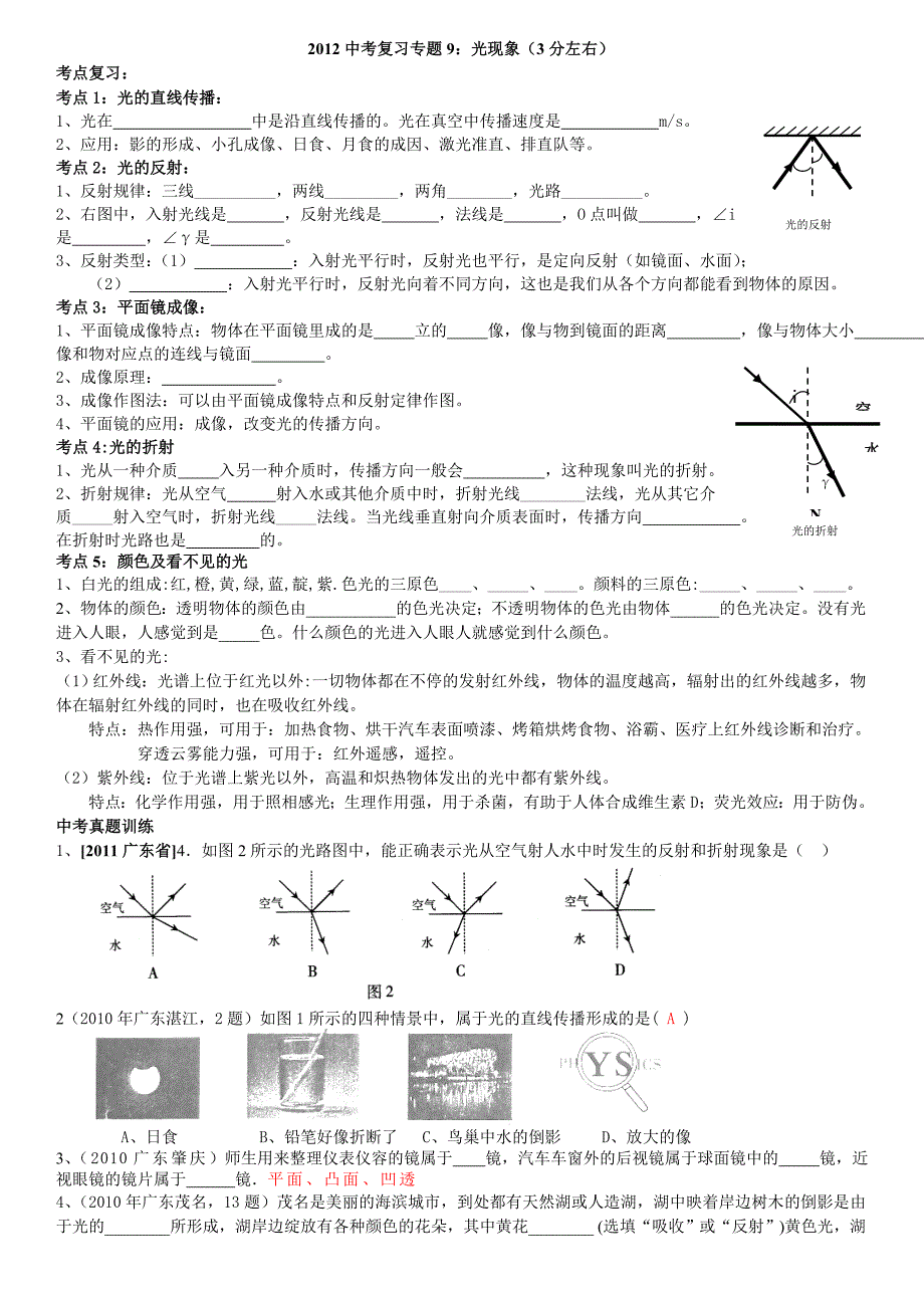 2012中考物理专题9：光现象复习专题_第1页