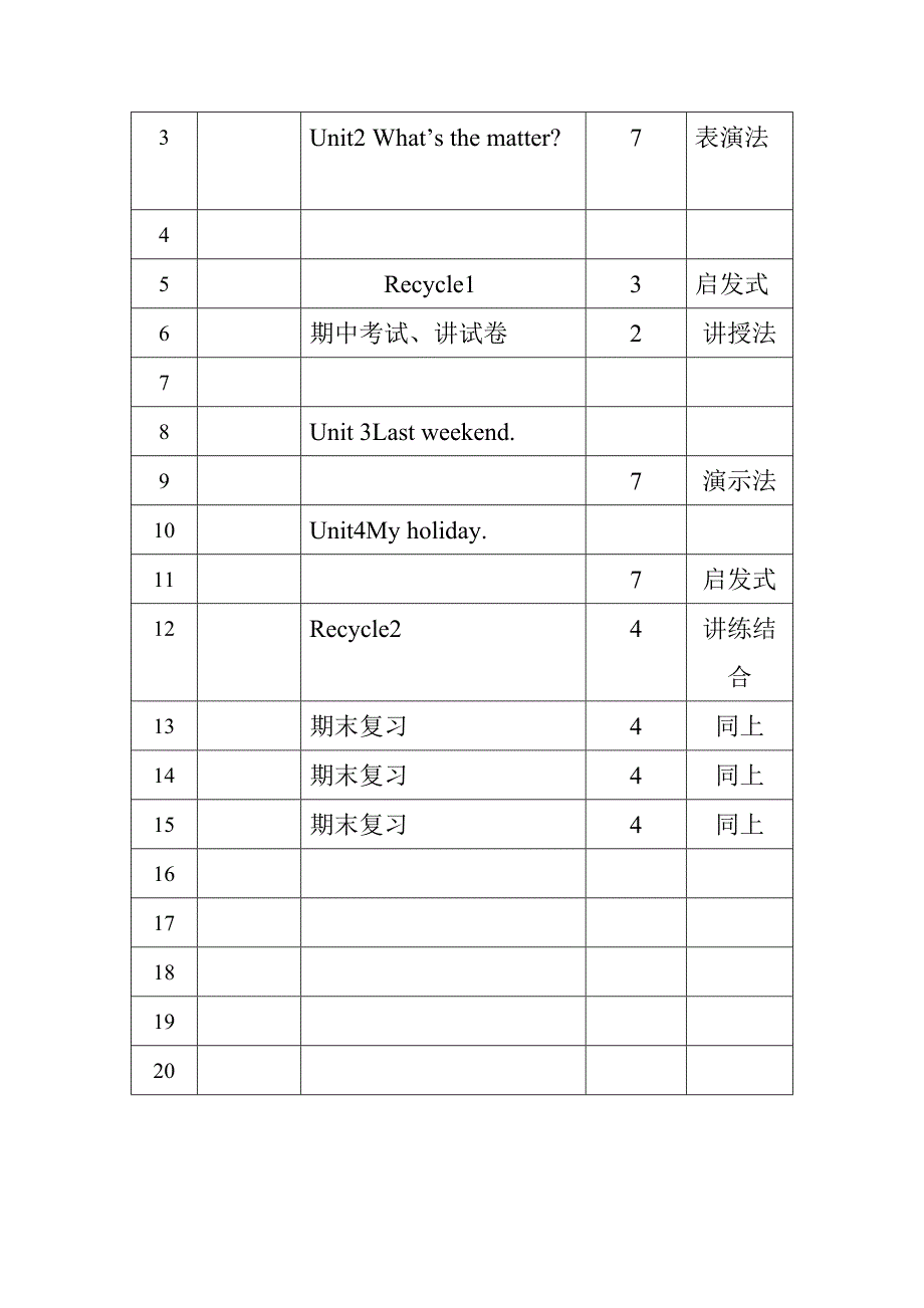 李新玲六年级英语下册教学计划进度表(2011-2012年下半学期)_第3页