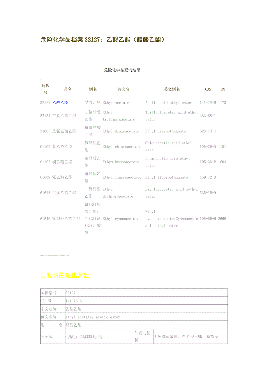 危险化学品档案32127醋酸乙酯_第1页