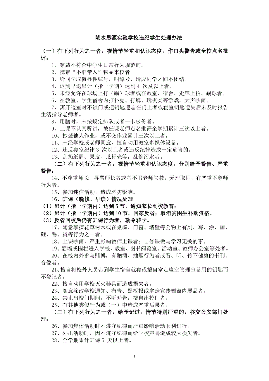 陵水思源实验学校违纪学生处理办法_第1页