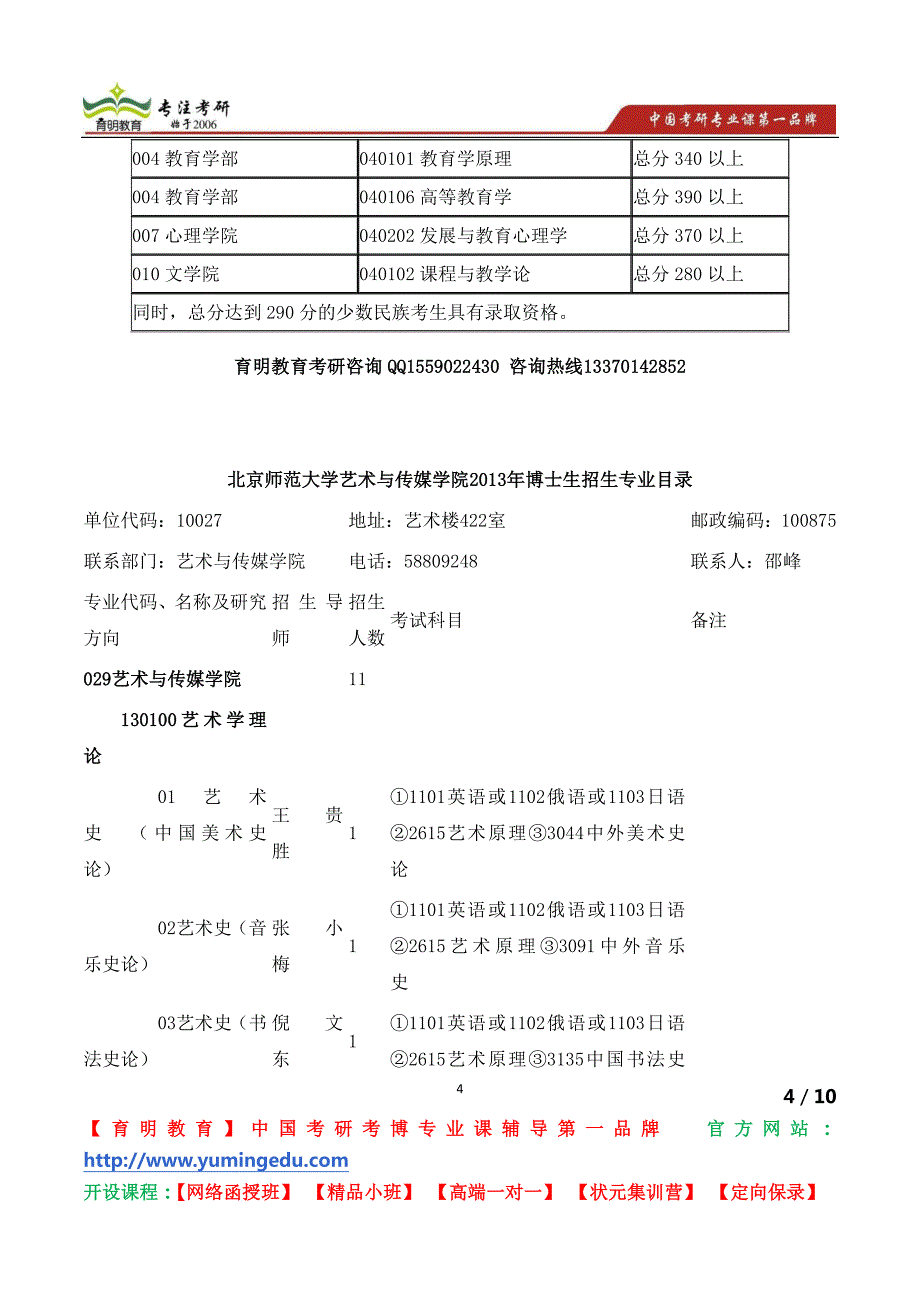 2015年北京师范大学艺术与传媒学院考博招生专业目录考博真题考博参考书目考博资料_第4页