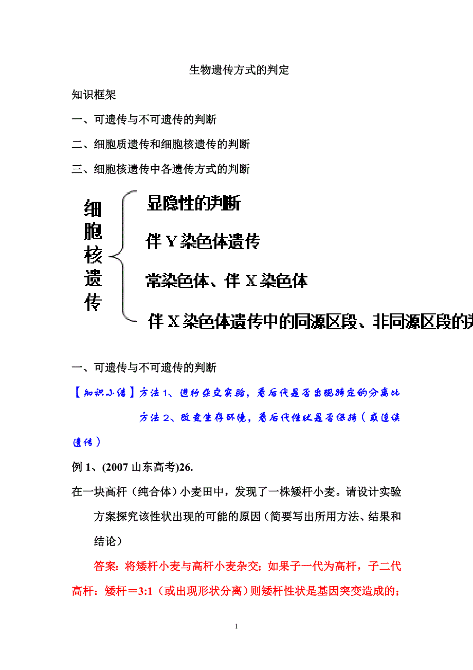 生物专题：遗传方式的判定_第1页