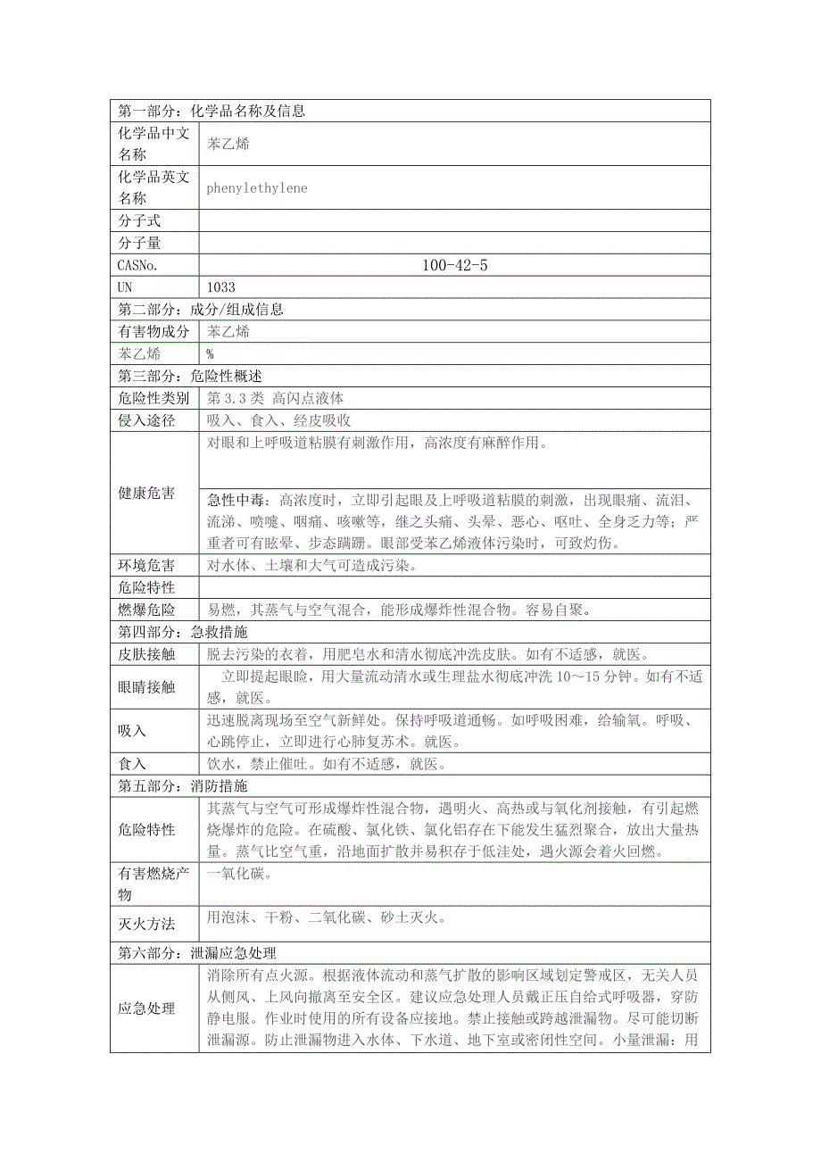 苯乙烯理化性质表_第1页