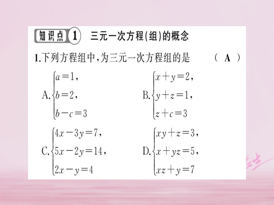 2017_2018学年七年级数学下册第二章二元一次方程组2.5三元一次方程及其解法选学习题课件新版浙教版_第2页