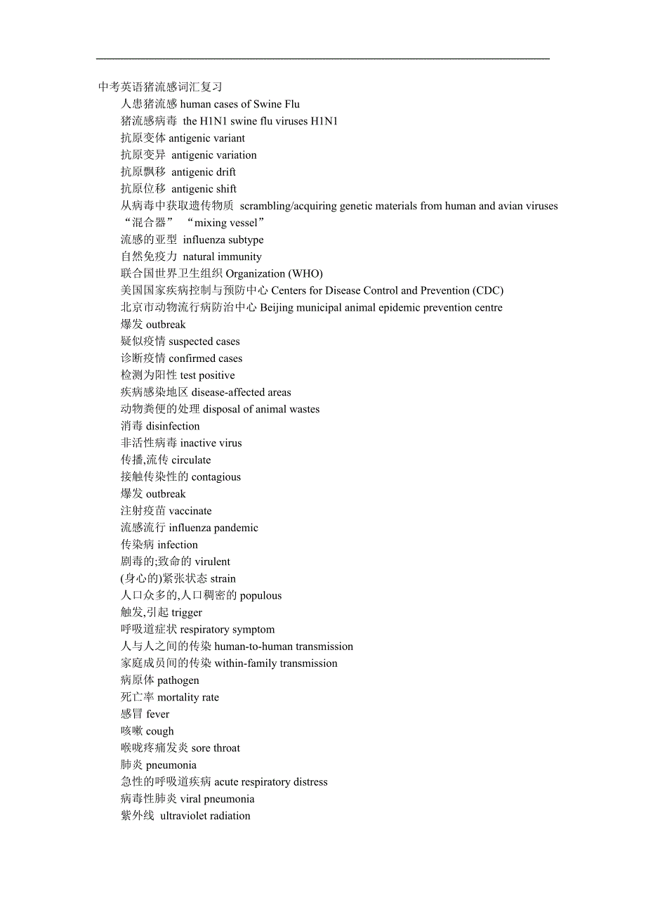 中考英语猪流感词汇复习_第1页