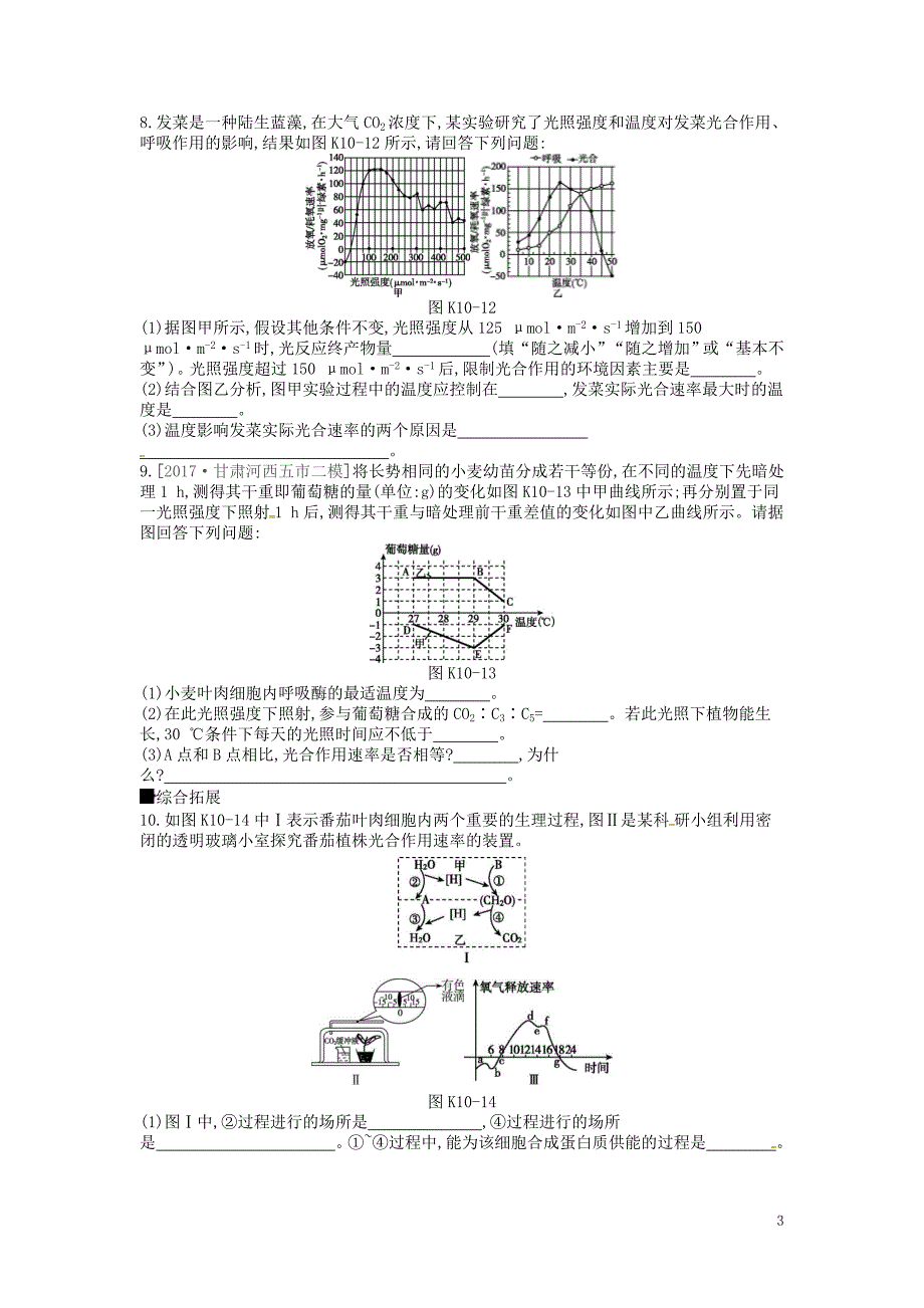 2019届高考生物总复习课时作业（10-b）光合作用的影响因素及与呼吸作用的关系_第3页