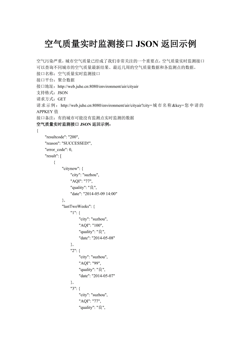 空气质量实时监测接口json返回示例_第1页