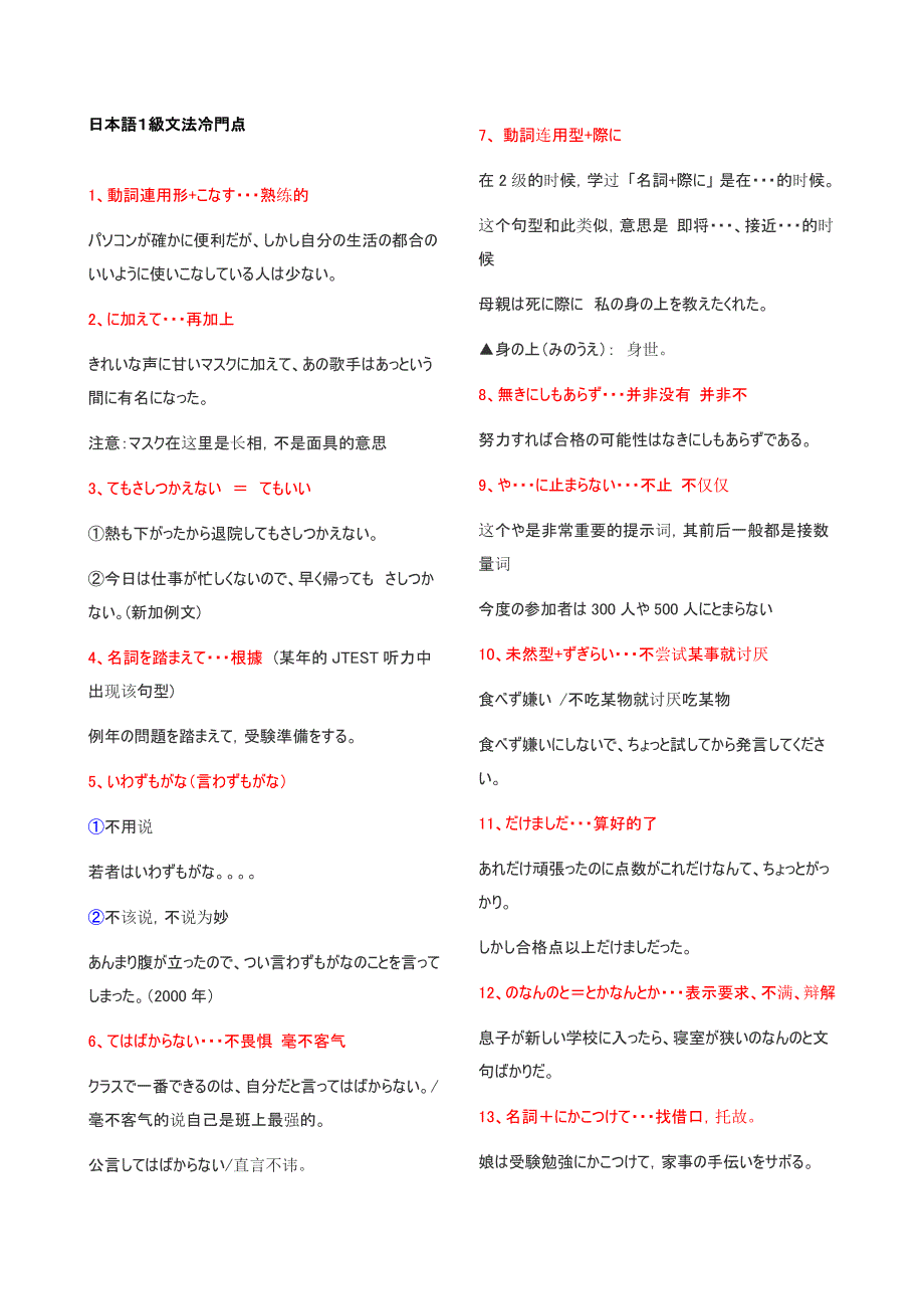 日本语1级文法冷门点_第1页