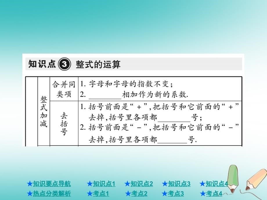 2018年中考数学总复习第一部分基础知识复习第1章数与式第3讲整式及因式分解课件_第5页