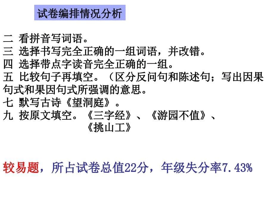 2010-2011学年度第二学期五年级语文试卷分析_第5页